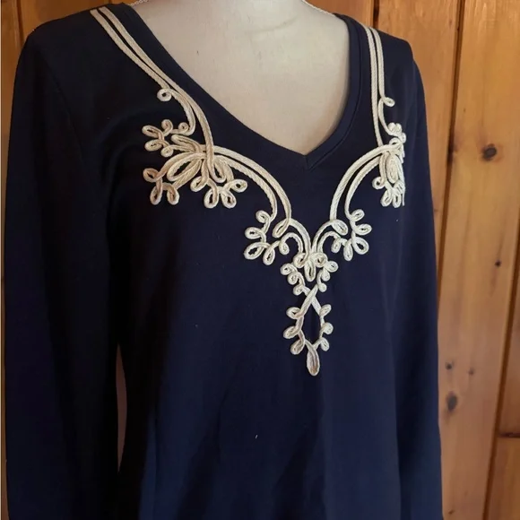 Lilly Pulitzer Navy Blue Dress with Cream Embroidery - Picture 2 of 4